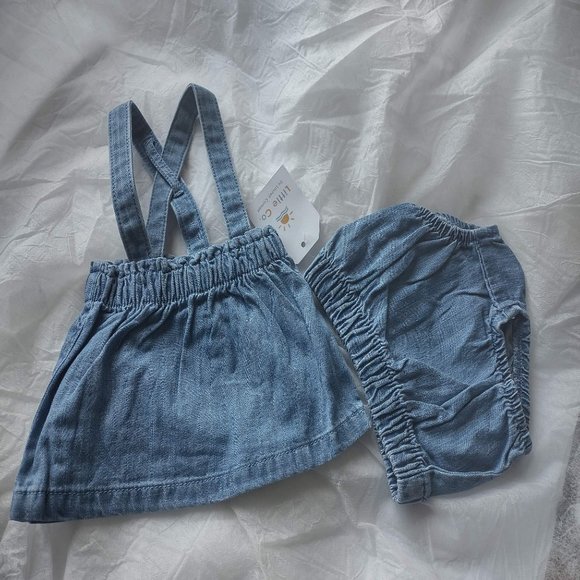 NWT 2 Piece Organic Chambray Jumper/ Dress & Bloomers - Picture 2 of 6